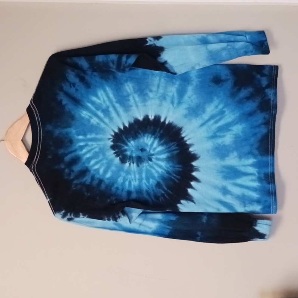 Gildan Tie Dye Long Sleeve T-Shirt Blue Size S - Picture 8 of 14